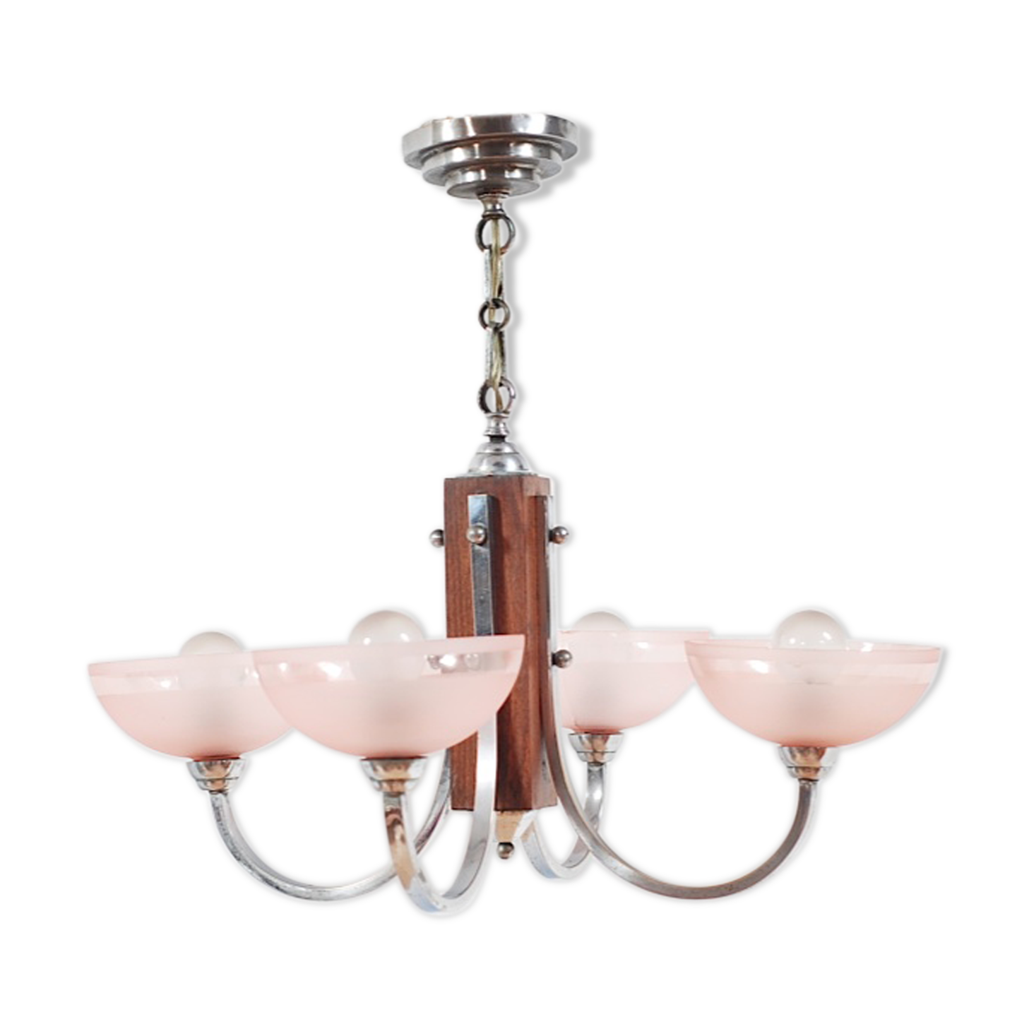 1940s wood and aluminum chandelier