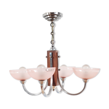 1940s wood and aluminum chandelier