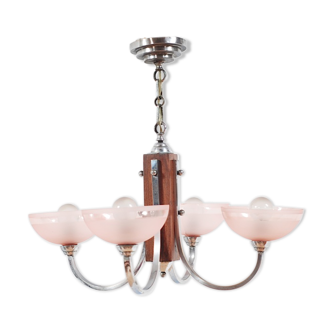 1940s wood and aluminum chandelier