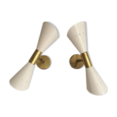 Pair of sconces wall Italian white design 50-60's