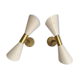 Paire d'appliques murale italienne blanche design 50-60's
