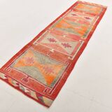 3x12 Turkish Runner Faded Pink & Grey Turkish Wool Runner Rug, 96x352Cm