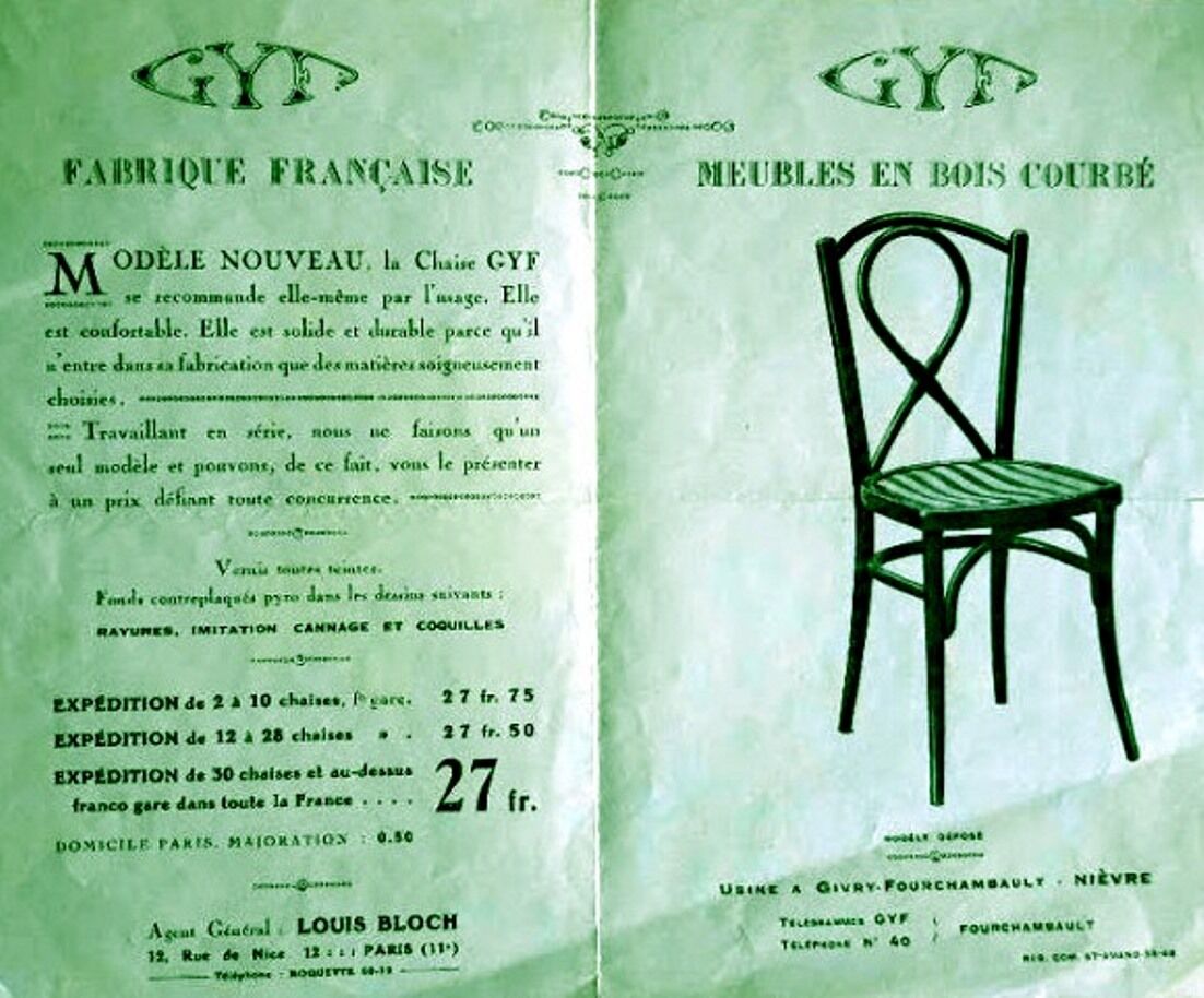 2 chaises gyf, bistrot assises bois, 1935