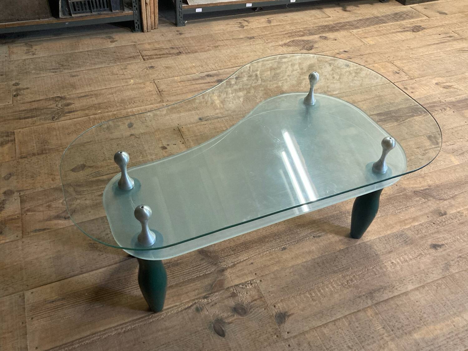 Glass and organic wood coffee table