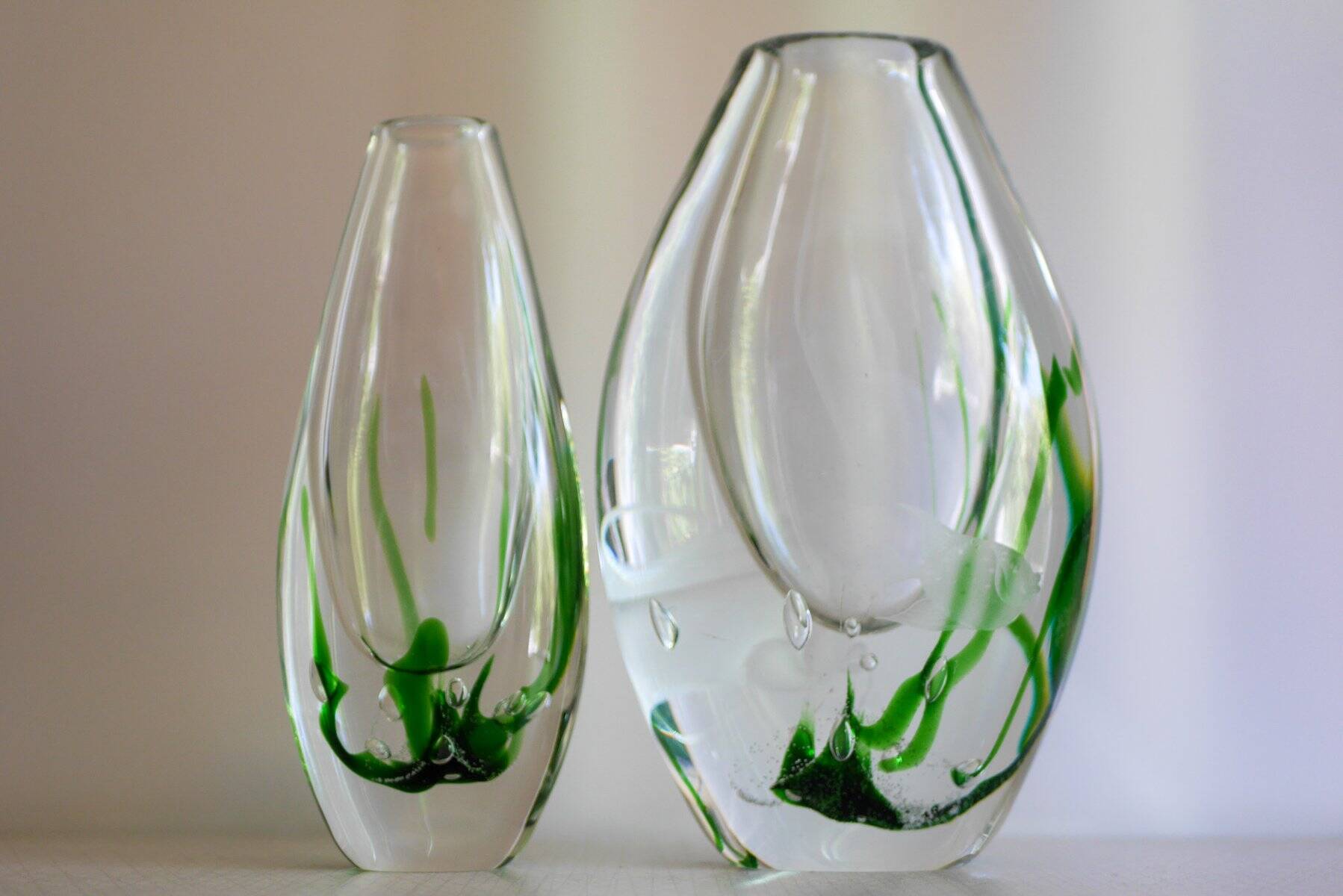 Seaweed & Fish Vases by V. L. Kosta, Set of 2