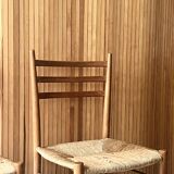Set of 2 Italian chairs in wood and straw, Gio Ponti style 1950