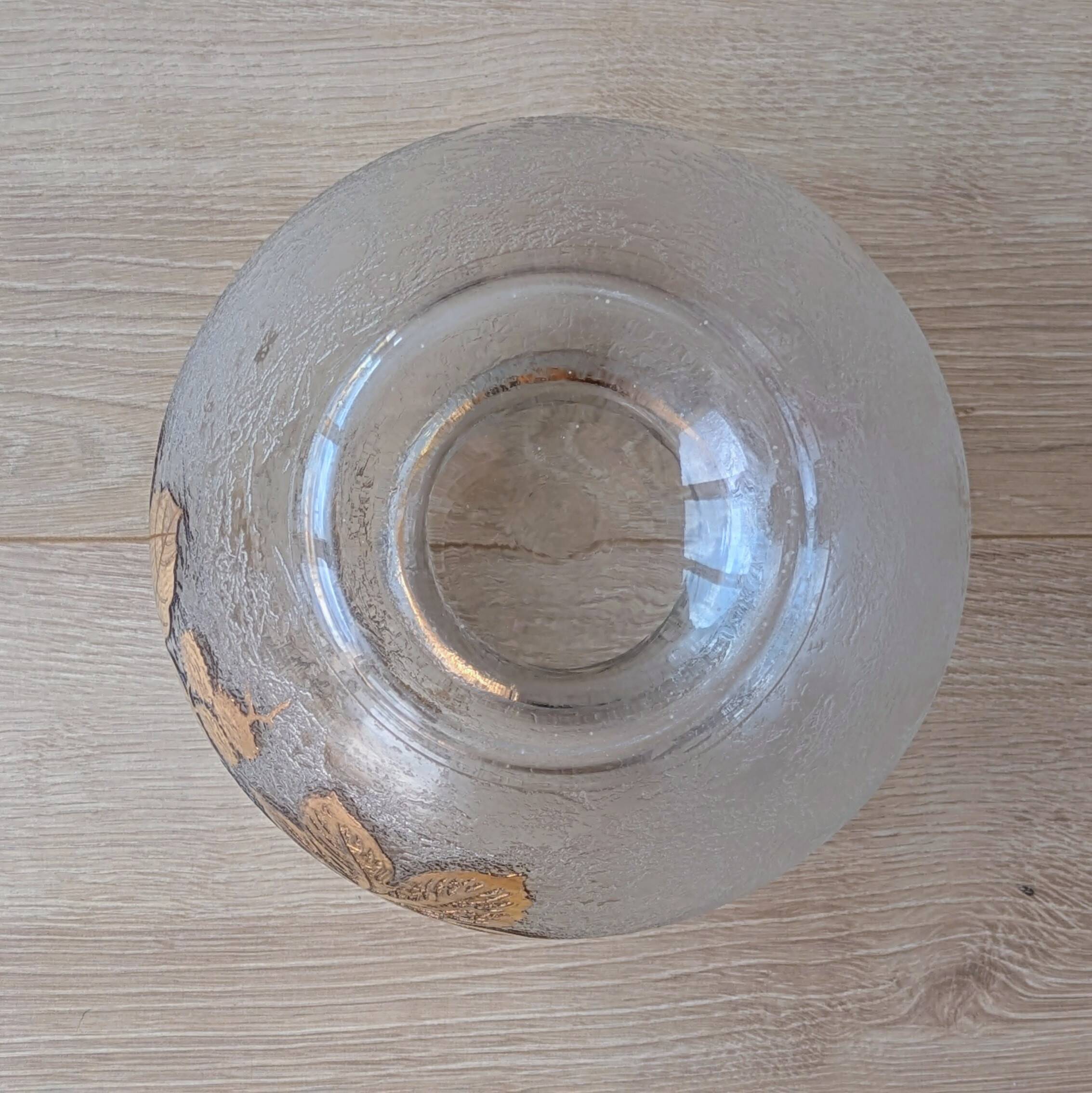 Frosted Glass Ball Vase with Golden Botanical Decoration — Signed Adat — Circa 1950