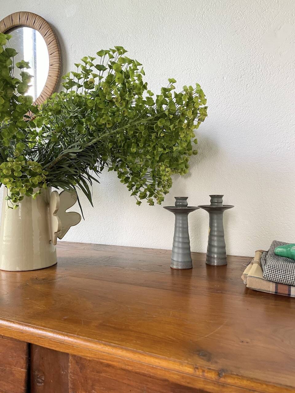 Pair of gray stoneware candlesticks