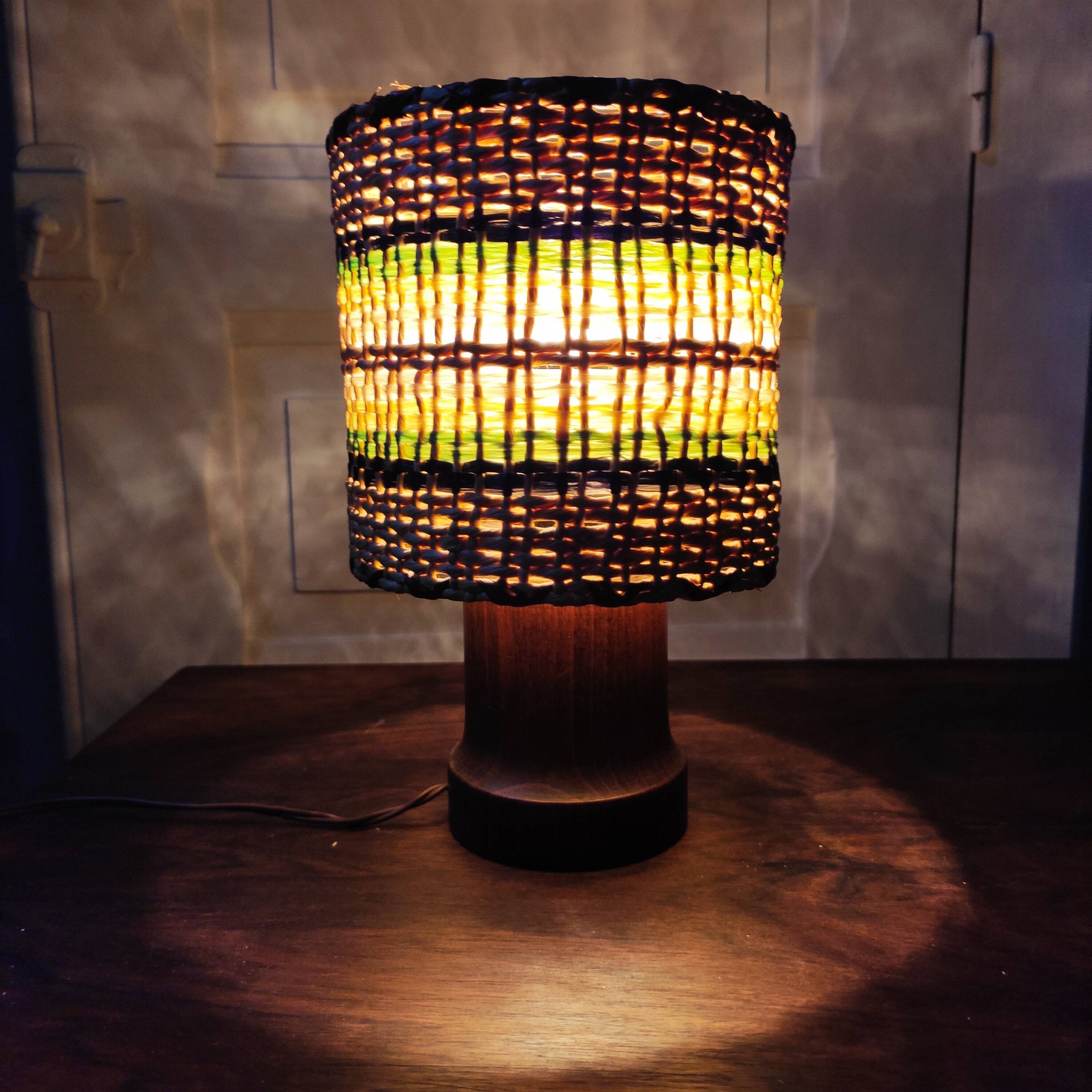 Lampe en bois et raphia, 1965