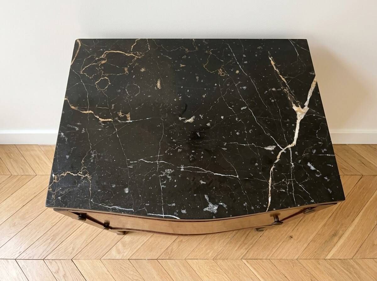 Pair of Art Deco bedside tables in wood and black marble