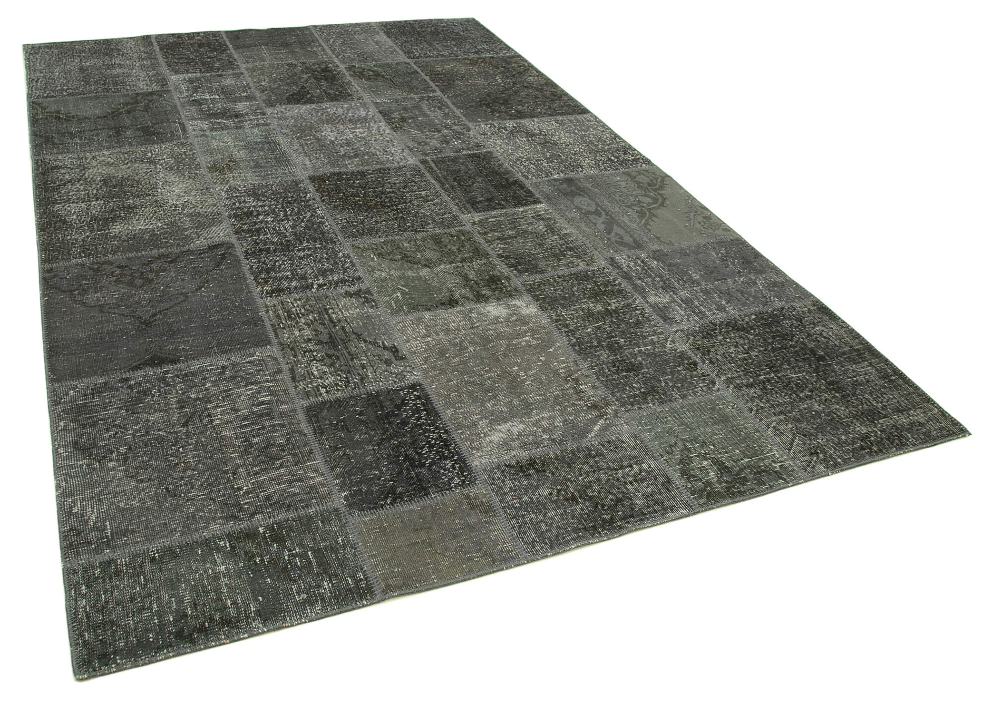 Hand-knotted oriental vintage 200 cm x 300 cm grey patchwork rug