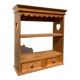 Wall shelf in raw wood with drawers and openwork hearts
