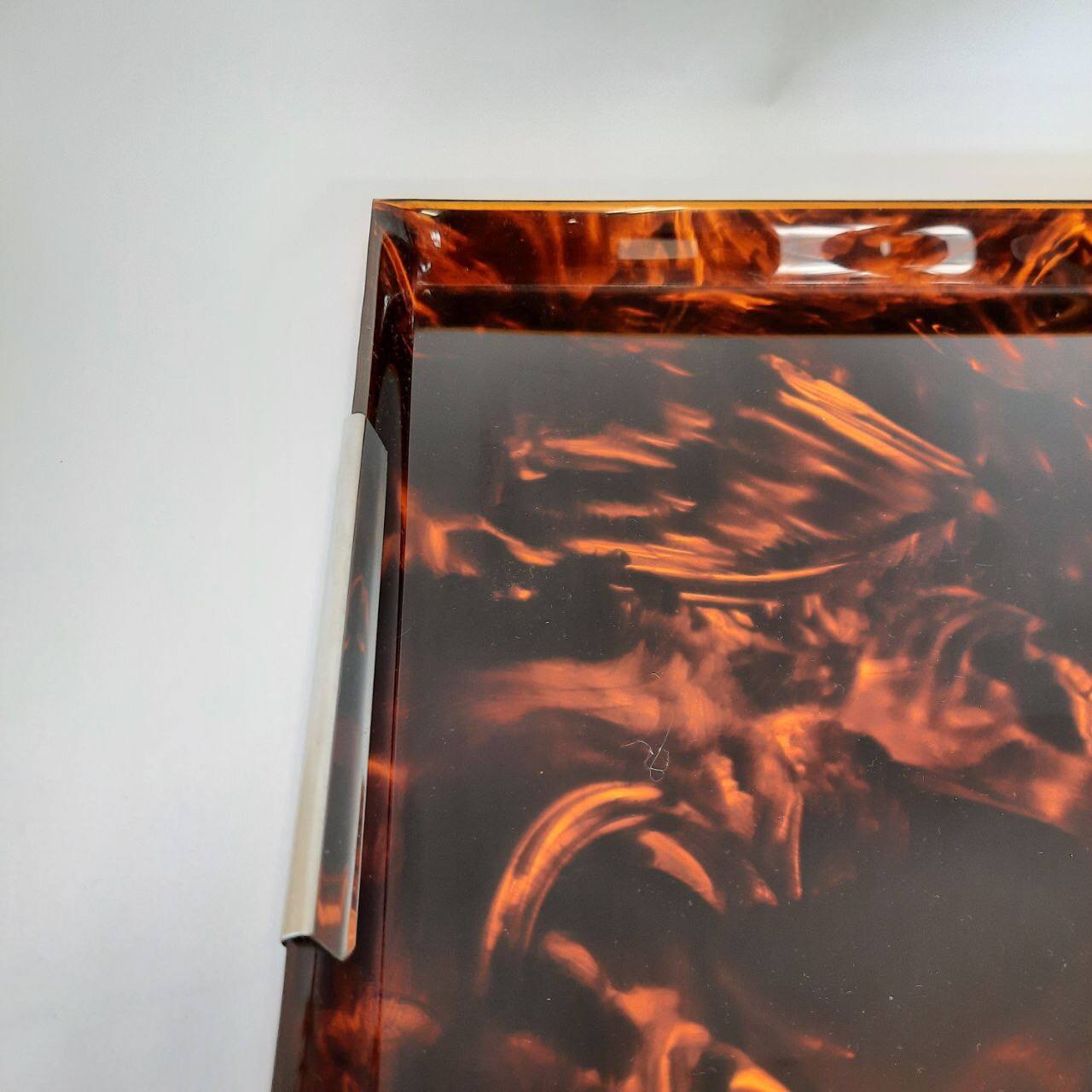 Pair of vintage trays in briar effect lucite