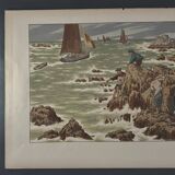 Lithograph by Henri Rivière In the Noroît Wind - The Mosses