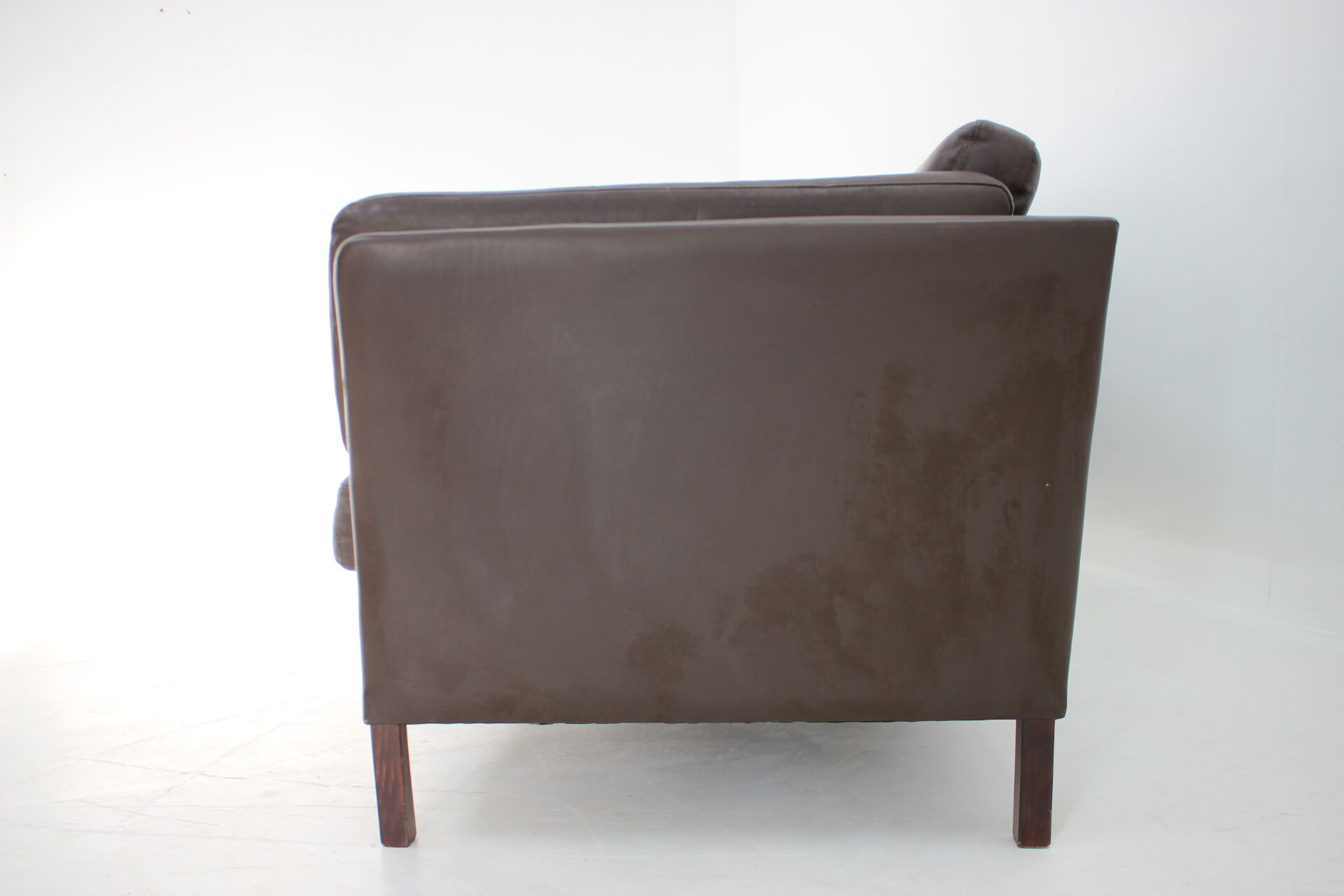 1970s danish brown leather 3-seater sofa