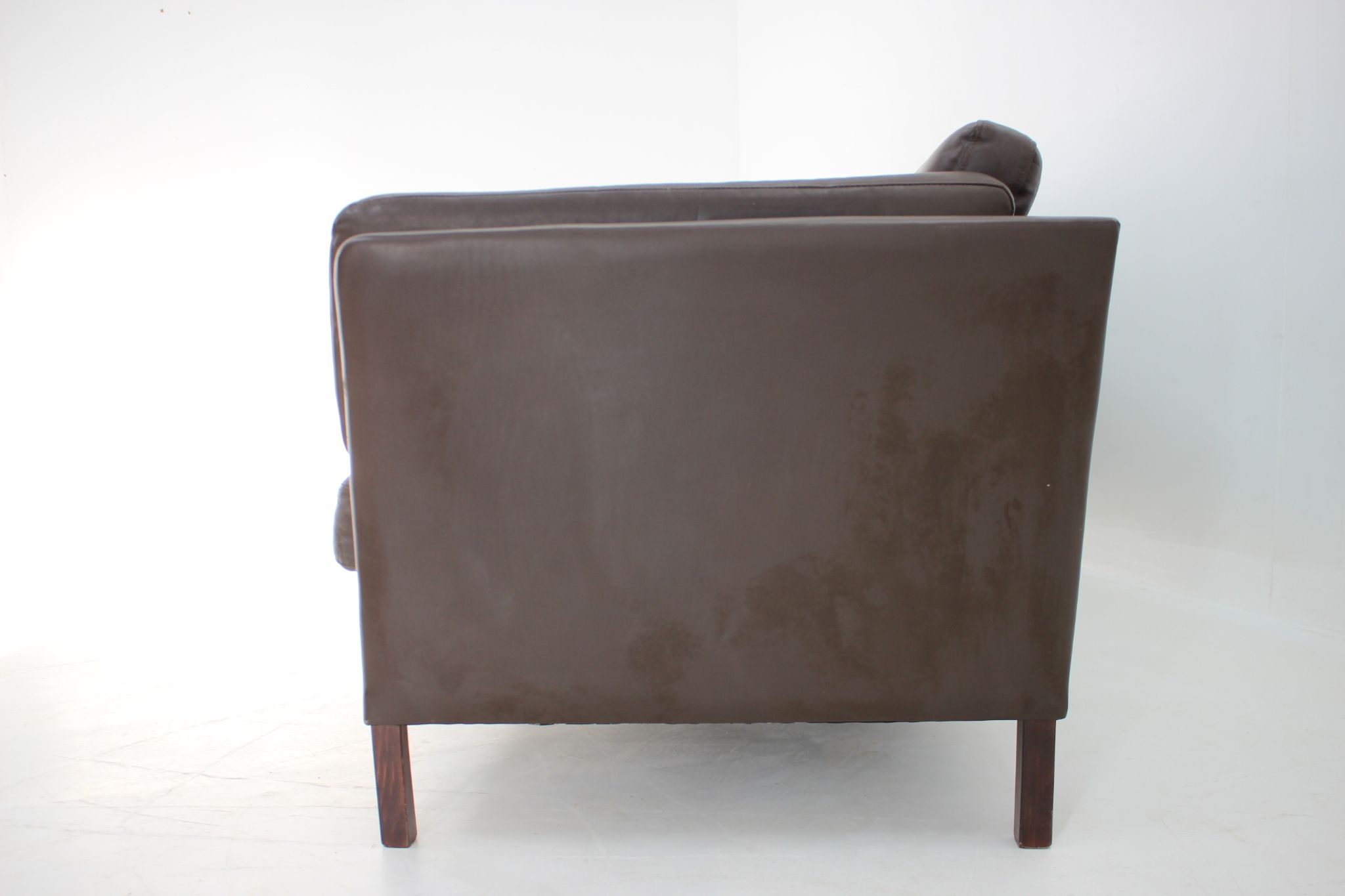1970s danish brown leather 3-seater sofa