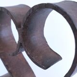 Patinated wrought iron candle holder heart pattern two lights