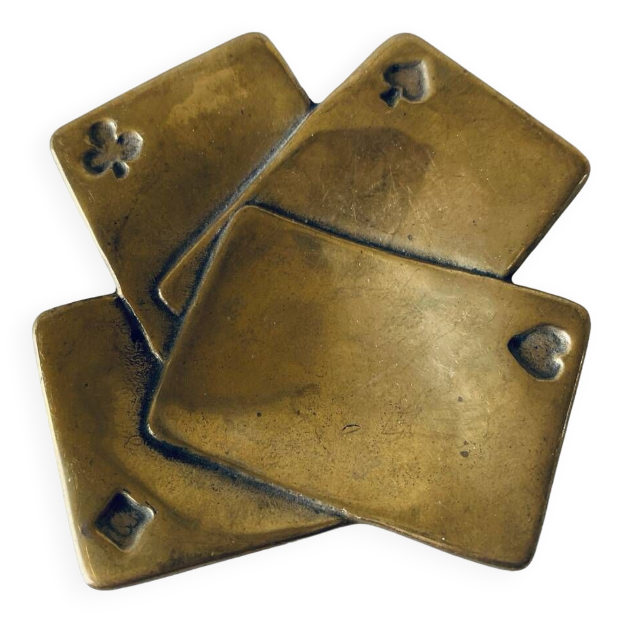 Empty pocket square of aces in brass