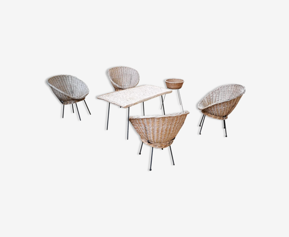 Salon de jardin rotin osier vintage