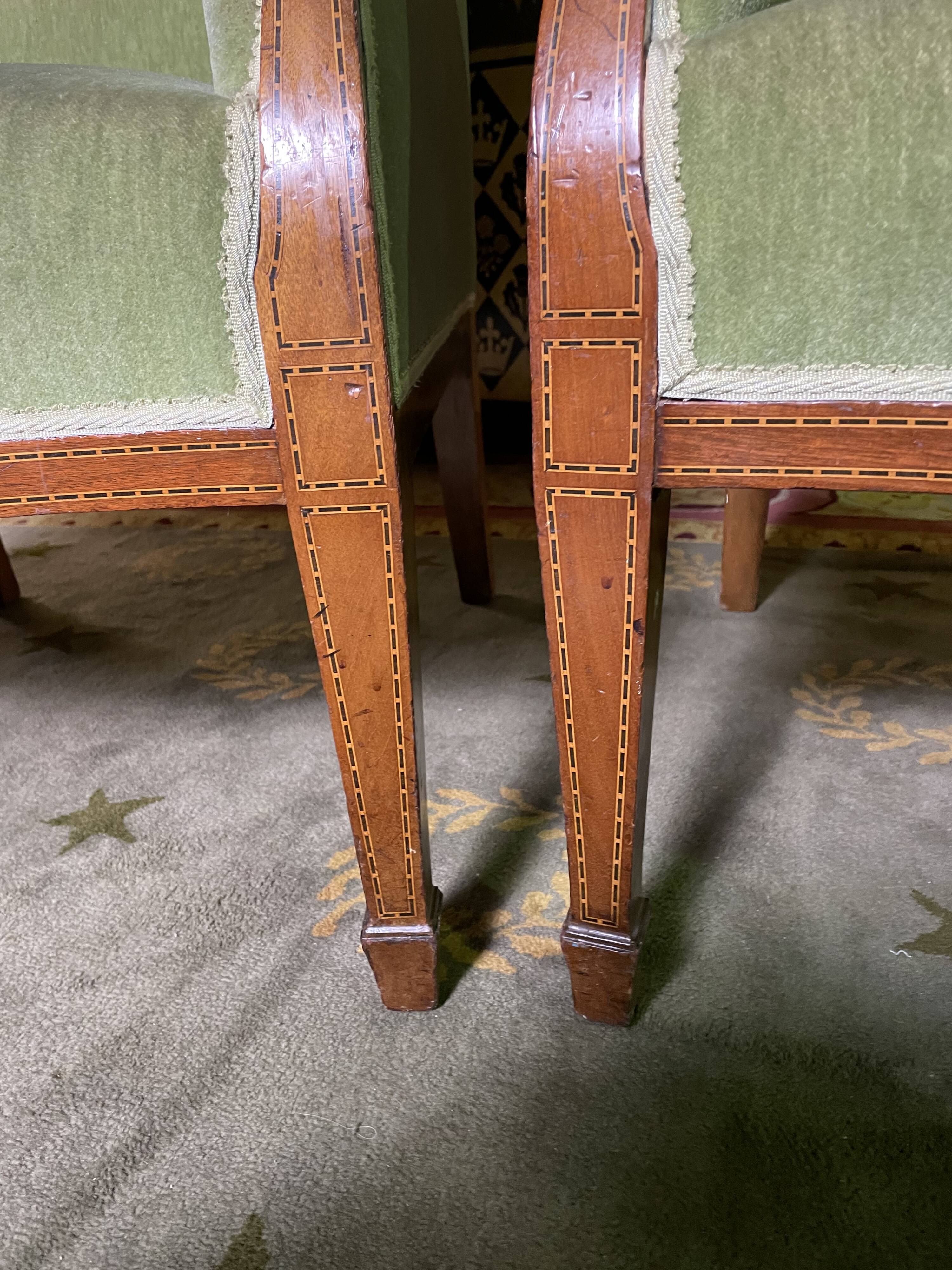 Pair of English armchairs green velvet