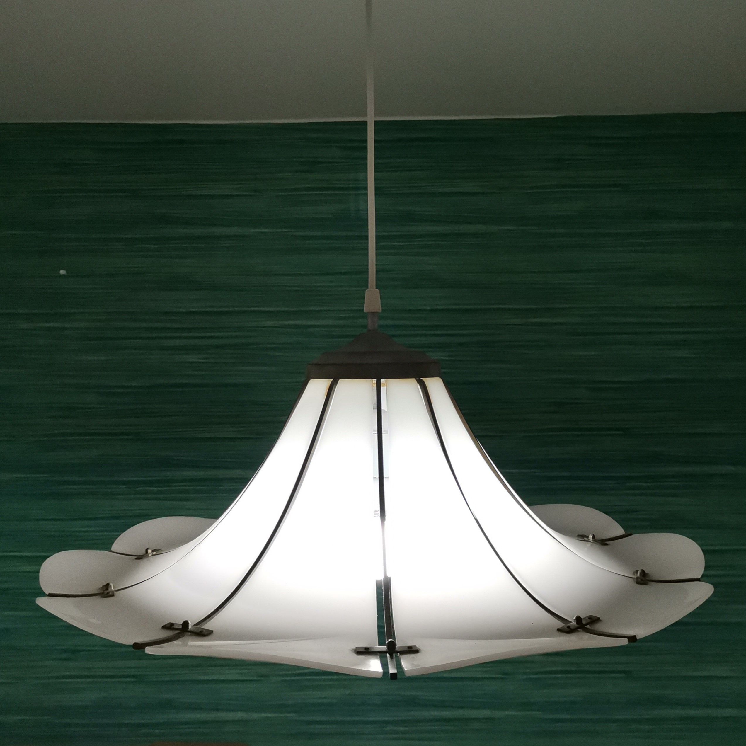Large Modernist white acrylic hanging light lamp 1970s