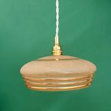 Suspension vintage lampshade in frosted yellow and gold glass