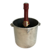 Cylindrical Silver-Plated Champagne Bucket with Small Leaf-Shaped Handles.