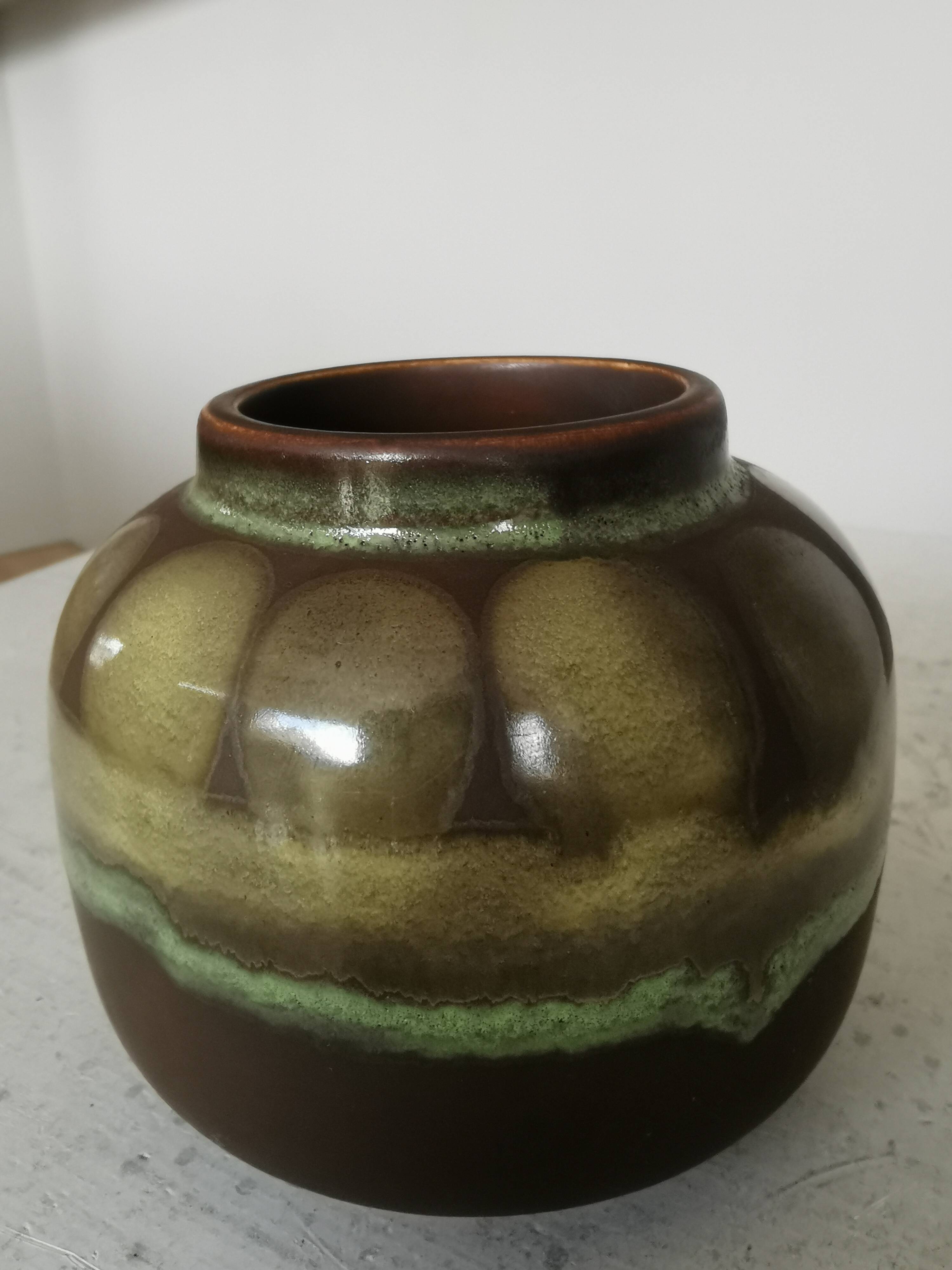 Vintage Olive Green Glazed Vase: 1970s KIL Ceramic Pottery