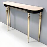 Midcentury ebonized beech console table with a portuguese pink marble top, italy