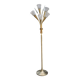 Vintage floor lamp in gilded brass with 5 glass tulips from the 50s