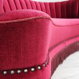 1970s, Danish 2-seater "Banana" sofa, original cherry-red velour.