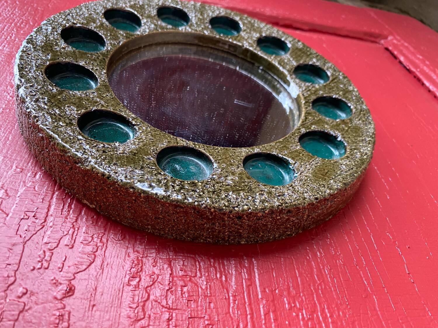 Round ceramic mirror signed IFO Denmark circa 1960