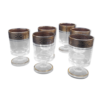 6 glass liquor glasses with gold frieze and bordering H 7 cm