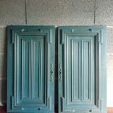 Pair Old Patinated Door Blue Aubusson Wooden Door Deco