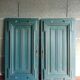 Pair Old Patinated Door Blue Aubusson Wooden Door Deco