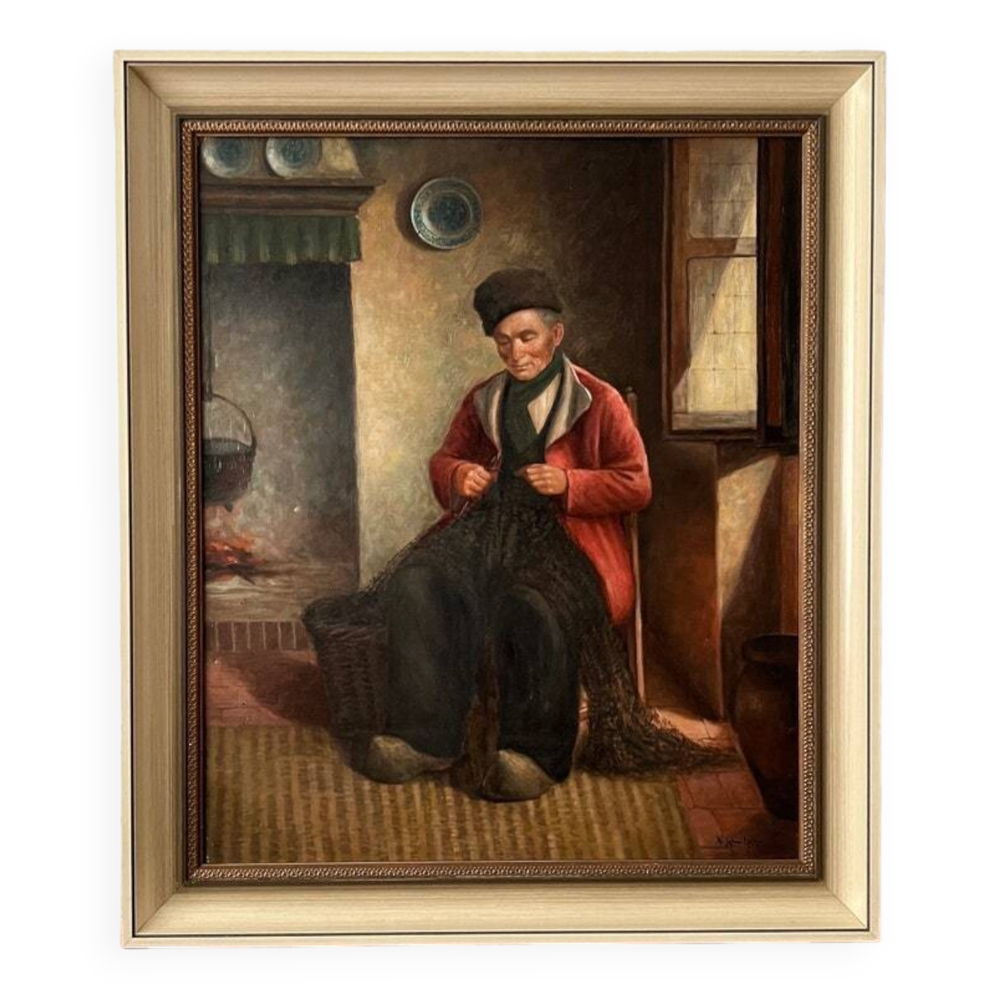 Peinture à l'huile hollandaise vintage « Vieil homme »