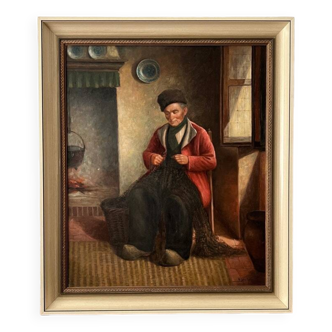 Peinture à l’huile hollandaise vintage « Vieil homme »