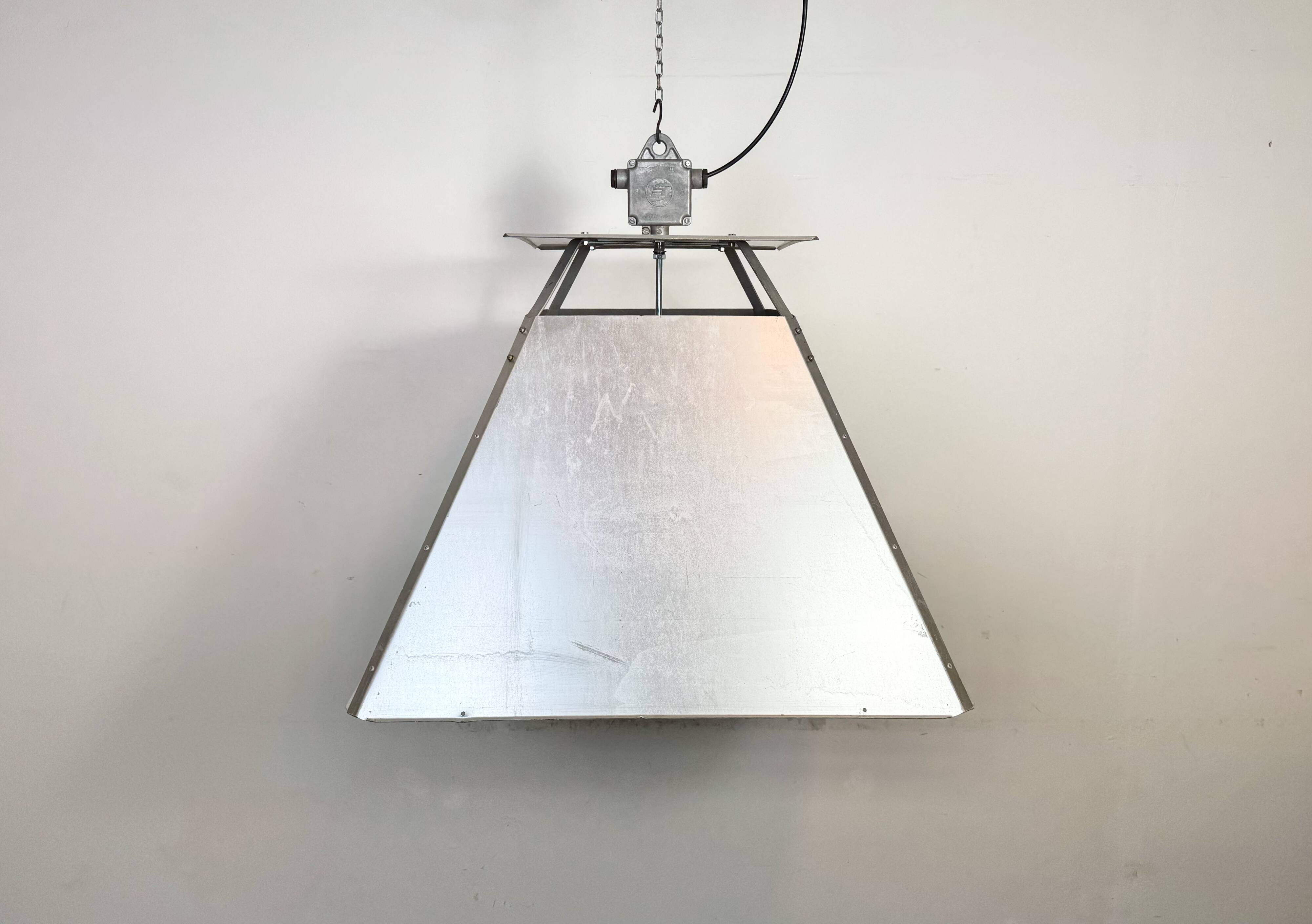 Large Silver Industrial Factory Pebdant Lamp, 1970s