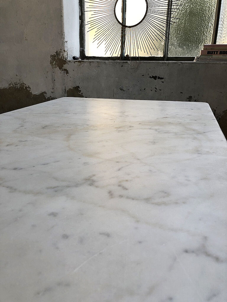 Oak and marble farm table