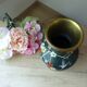 Vintage cloisonné green chinese vase with flower and bird pattern