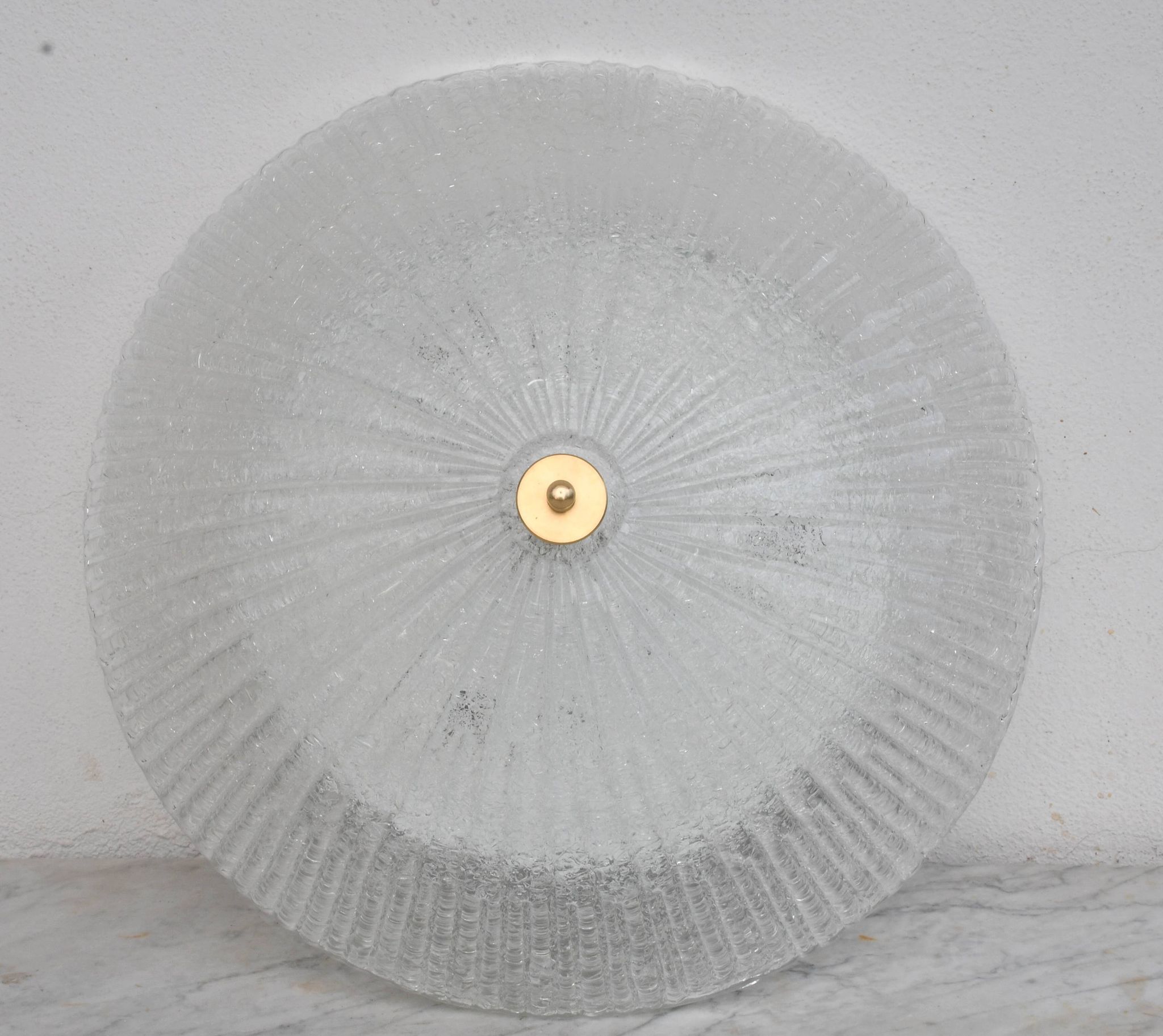 Vintage Italian Transparent Murano Glass Flush Mount Light