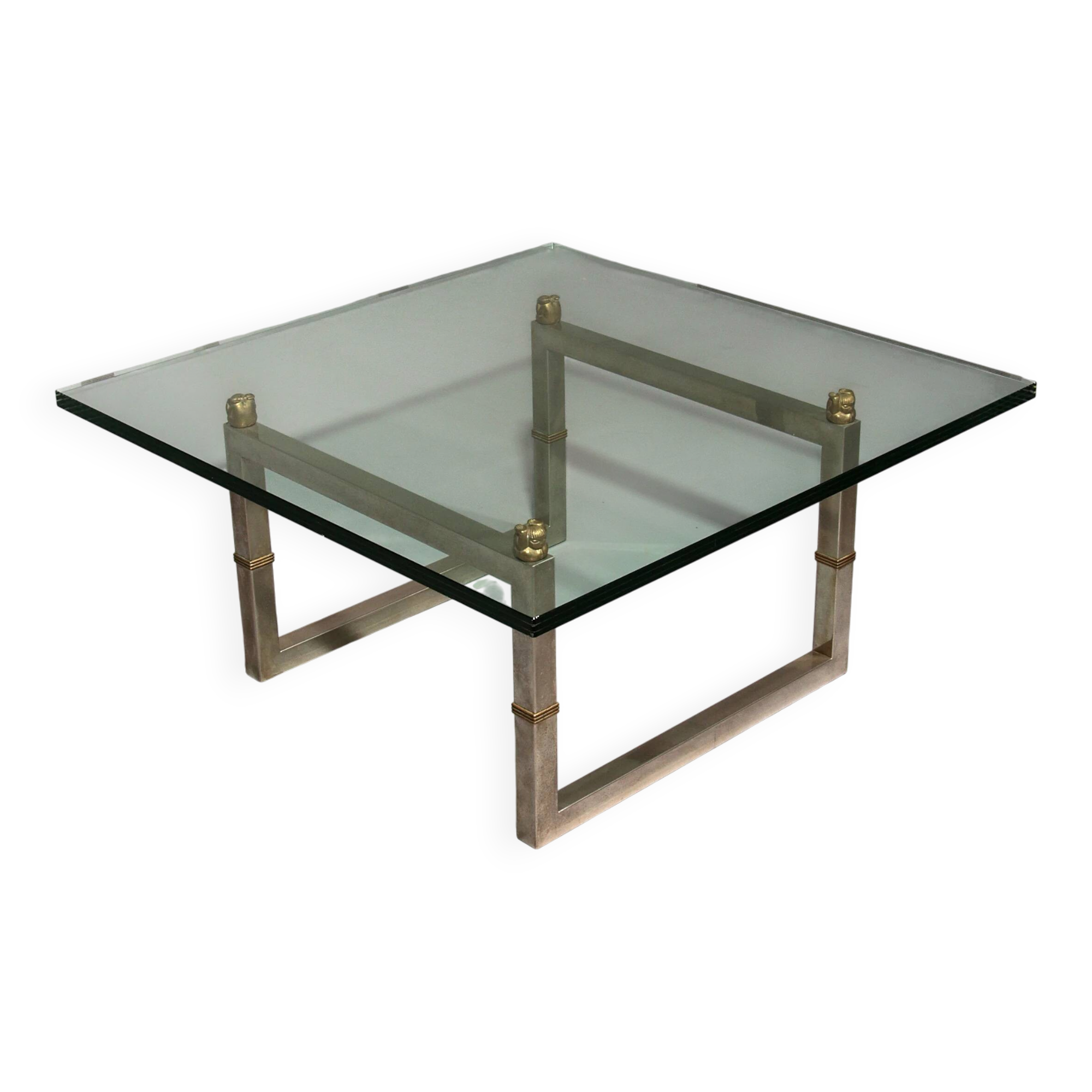 Peter Ghyczy glass coffee table with stainless steel frame Biri T29
