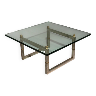 Table basse en verre Peter Ghyczy avec structure en acier inoxydable Biri T29