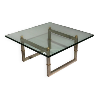 Peter Ghyczy glass coffee table with stainless steel frame Biri T29