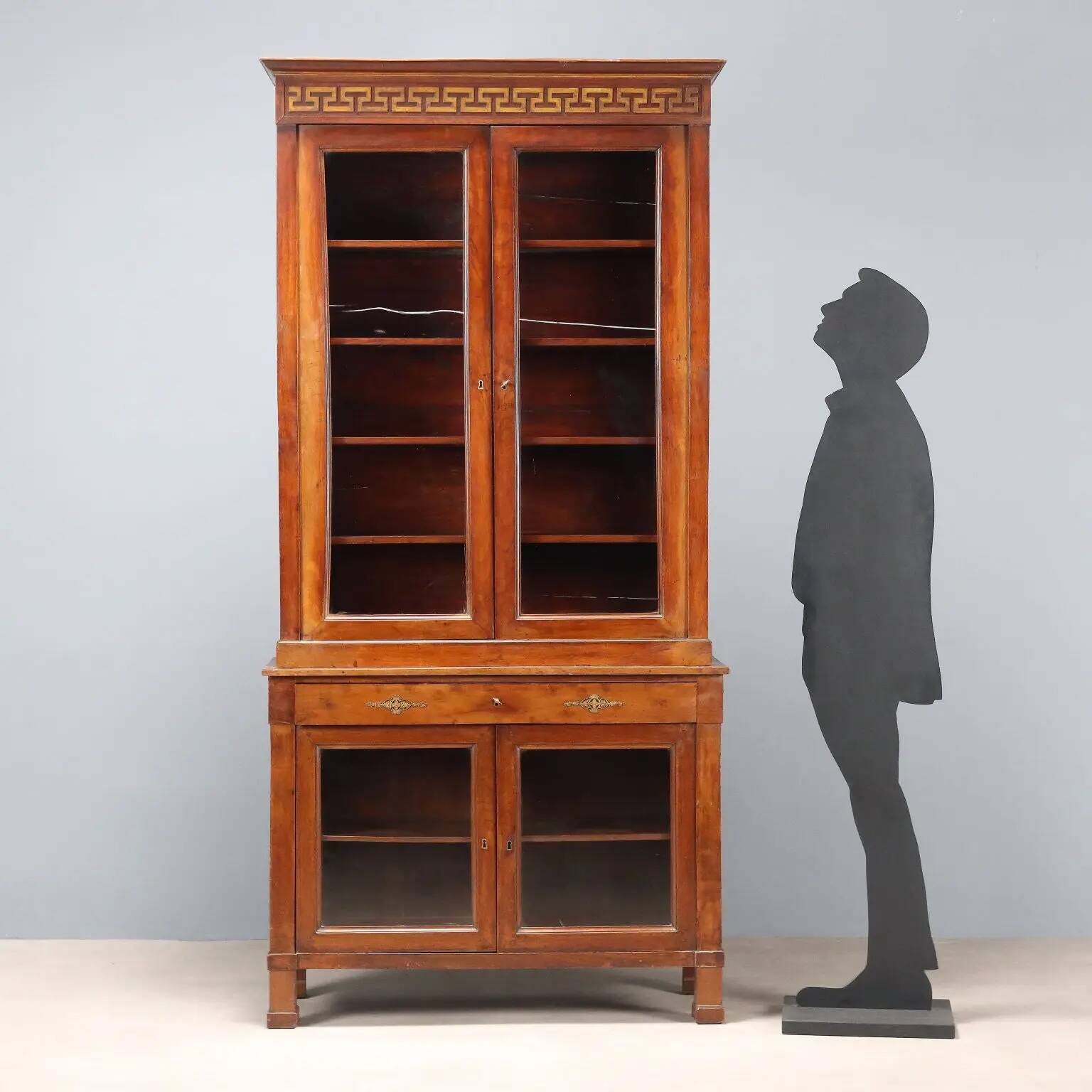 Empire display cabinet in walnut and bronze, Italy, 19th century