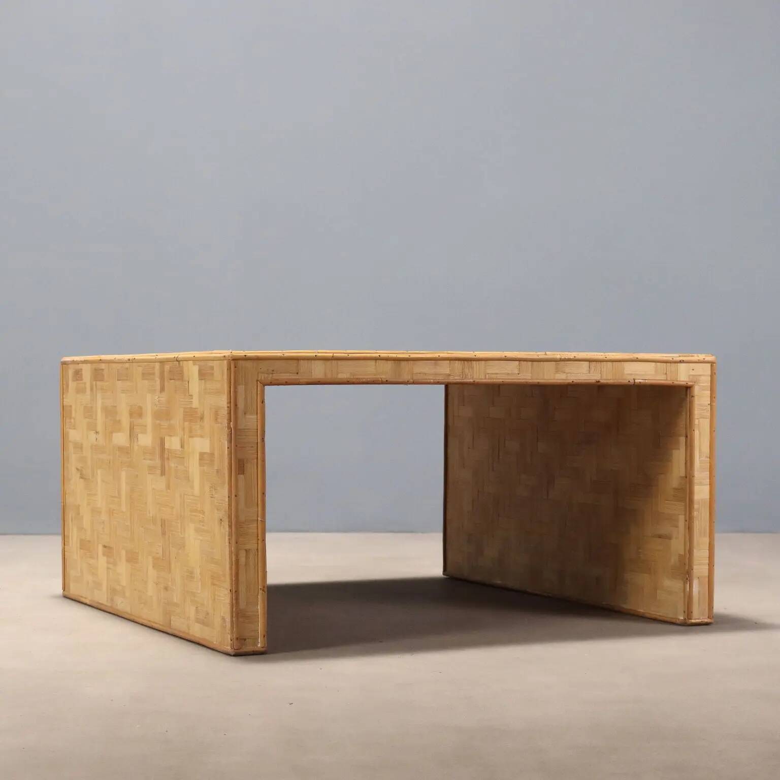 Vintage wooden coffee table with inlays, Italian design, 1970s.