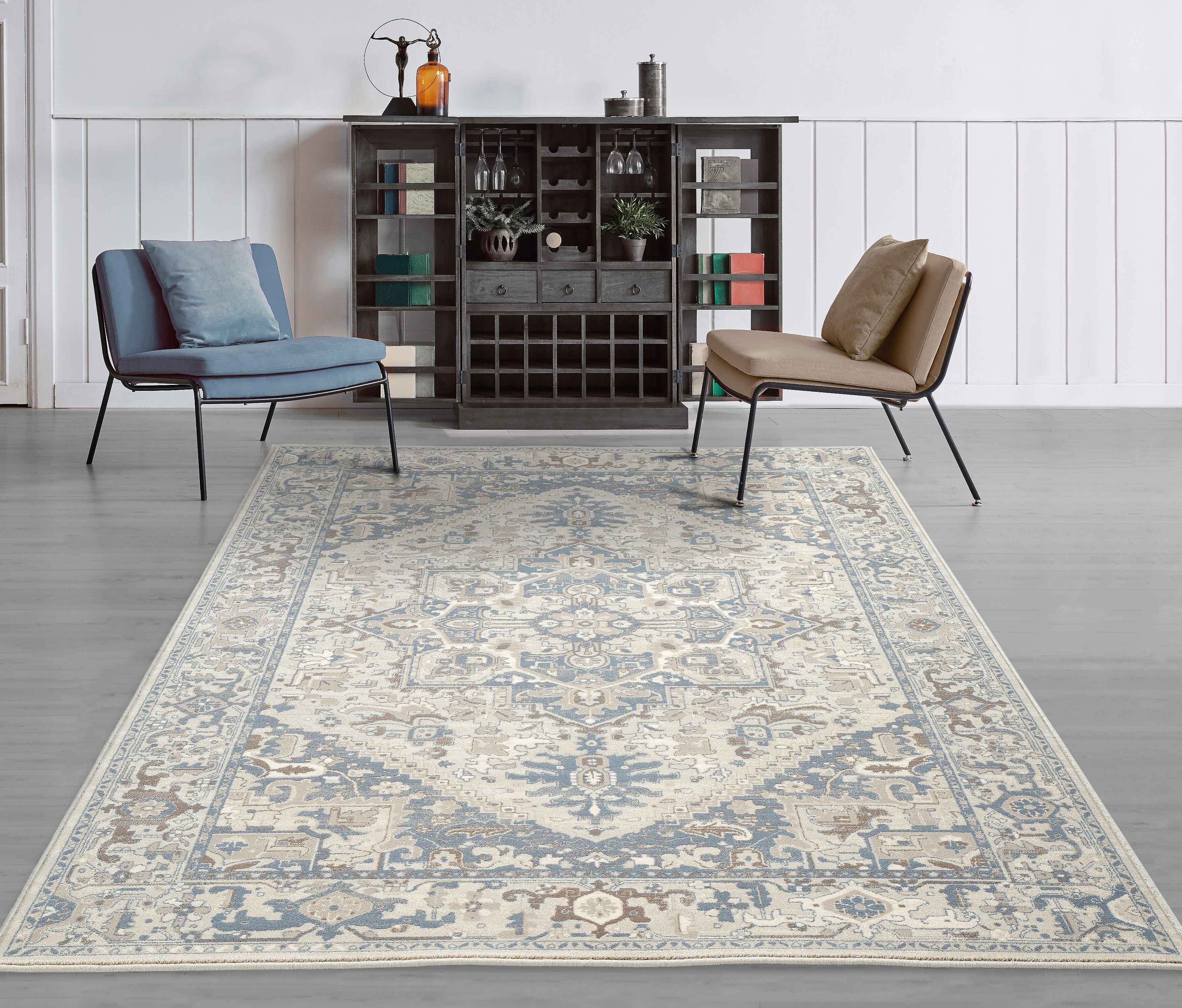 Beige and blue 2x3 m KAMA oriental carpet