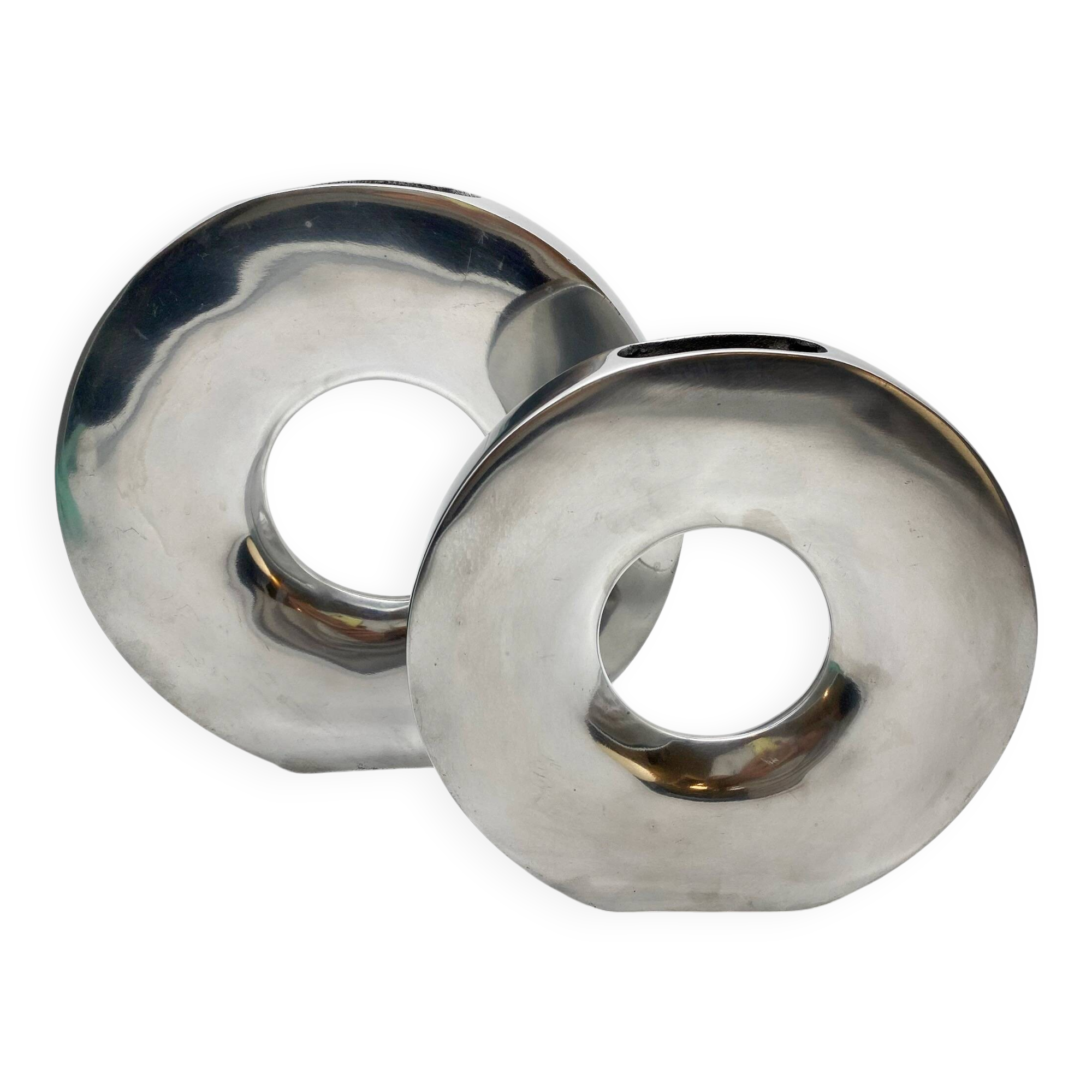 Pair of “donut” vases / cast aluminum – 1970s Italy