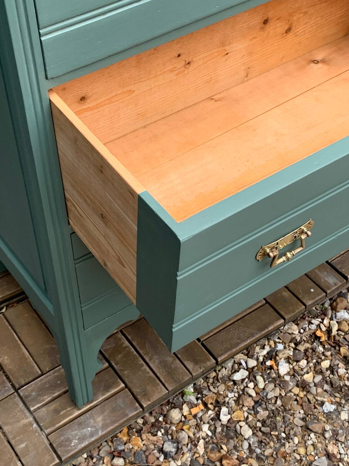Old grey green high chest of drawers H160