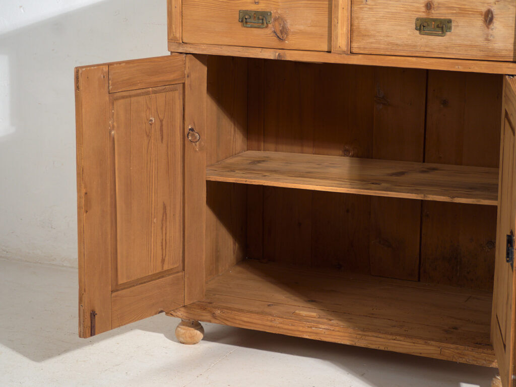Antique pine dresser – European rustic furniture with shelves – circa 1940